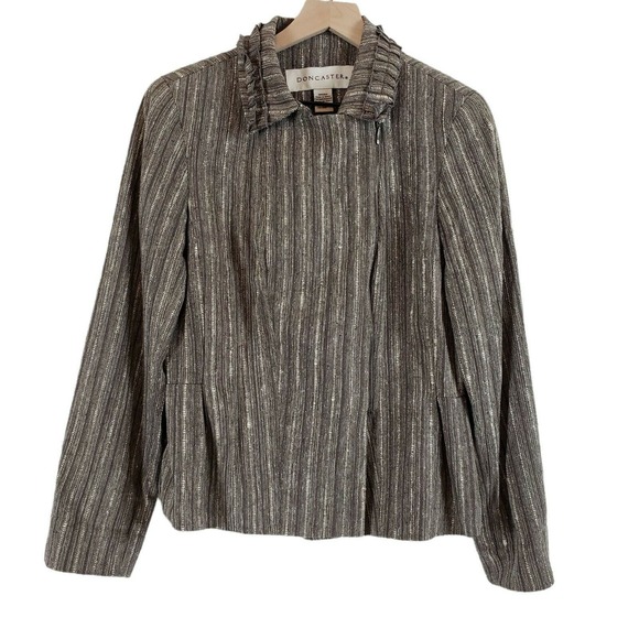 NEW!! Doncaster 100% Silk SIZE 12 Brown Tweed Career Short Blazer Jacket Zip Up - Picture 1 of 9